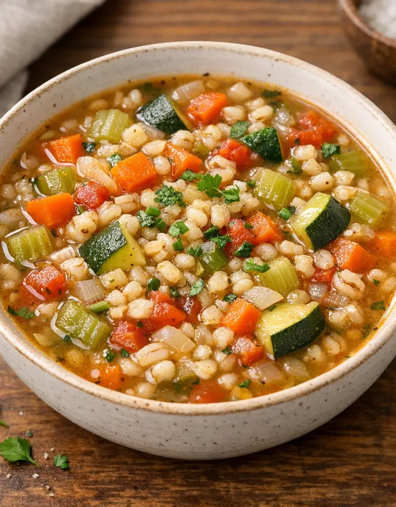 Hearty Vegetable Barley Soup prepared dish