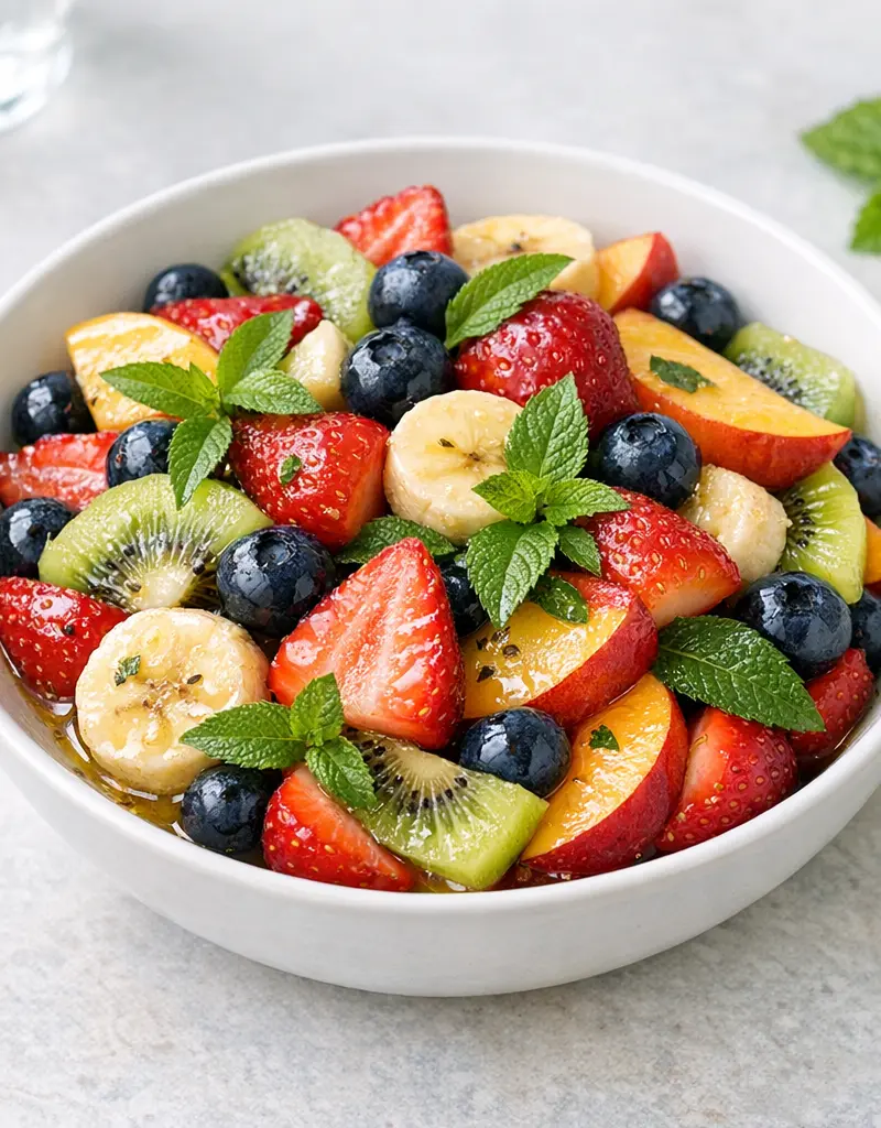 Summer Fruit Salad With Lemon Verbena And Mint Tea prepared dish