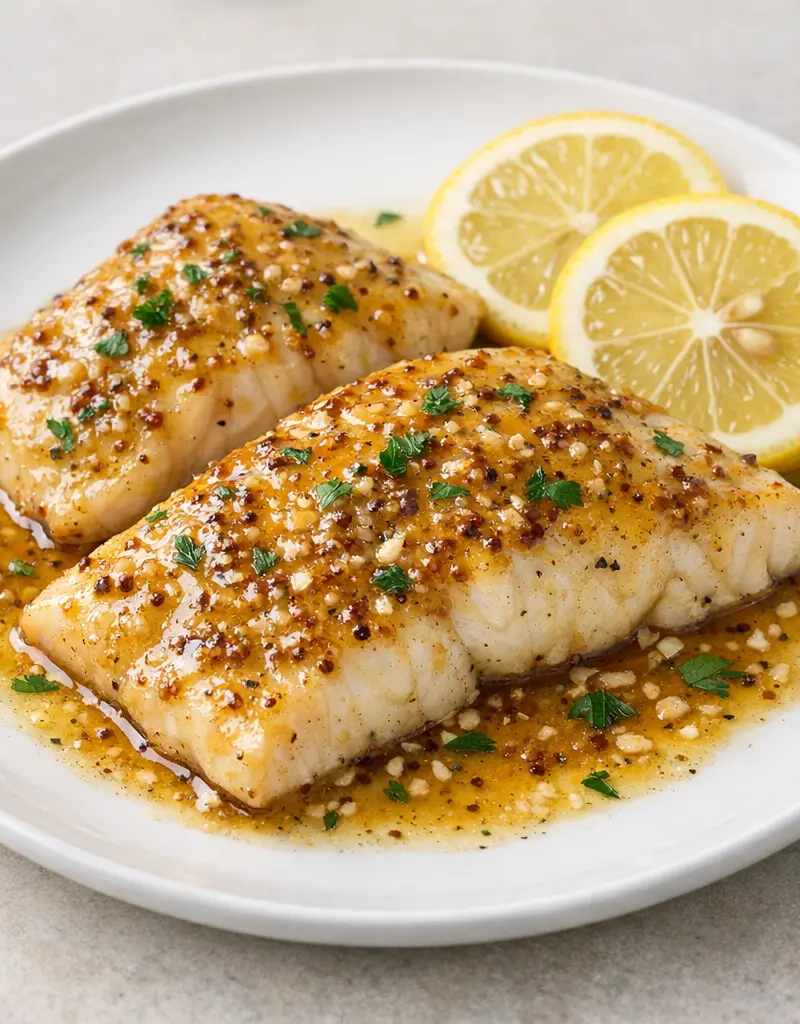 Mustard Glazed Fish Fillets prepared dish