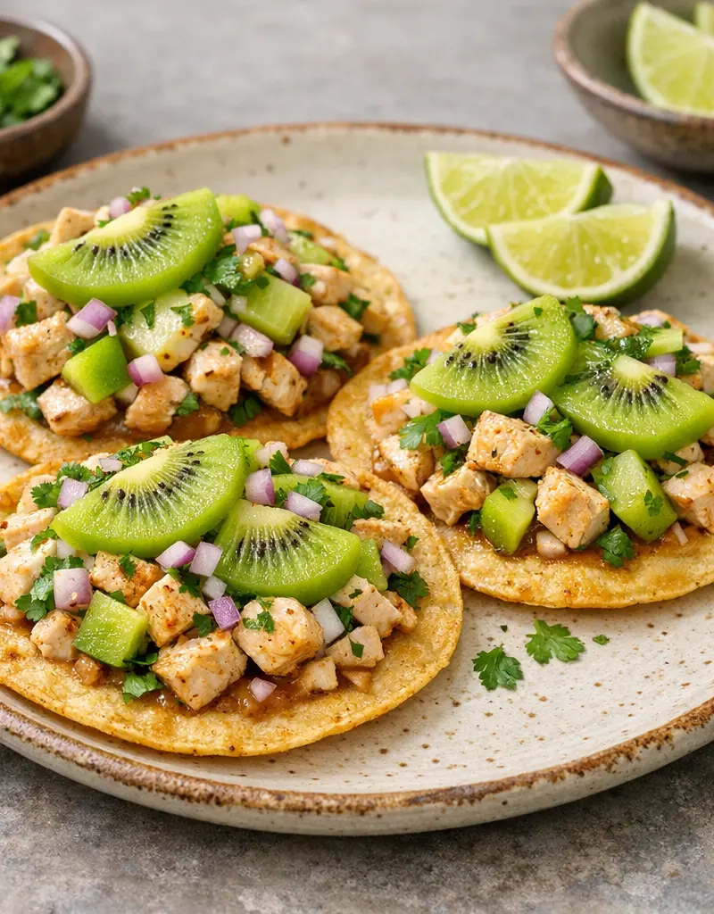 Kiwi Chicken Tostadas prepared dish