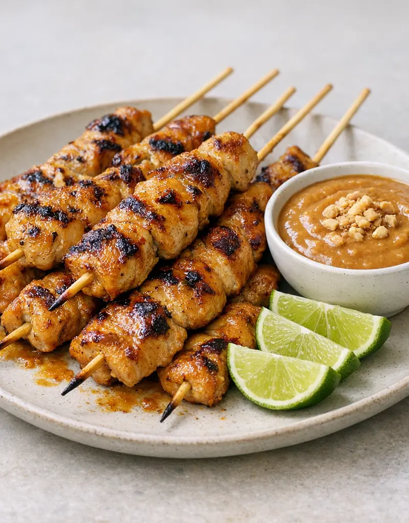 Chicken Satay Skewers With Peanut Sauce prepared dish