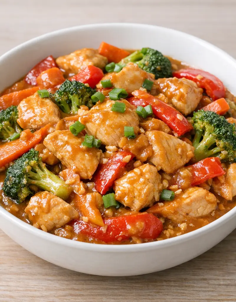 Chicken Stir Fry With Spicy Peanut Sauce prepared dish