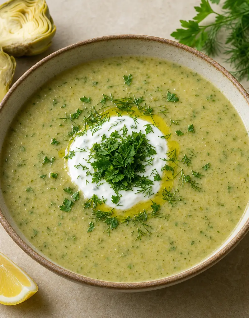 Chilled Artichoke and Herb Soup prepared dish