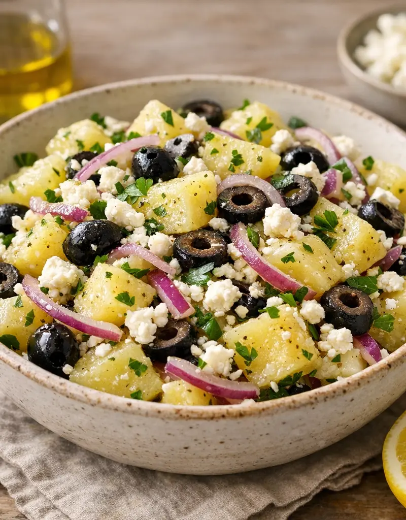 Mediterranean Potato Salad With Feta And Olives prepared dish