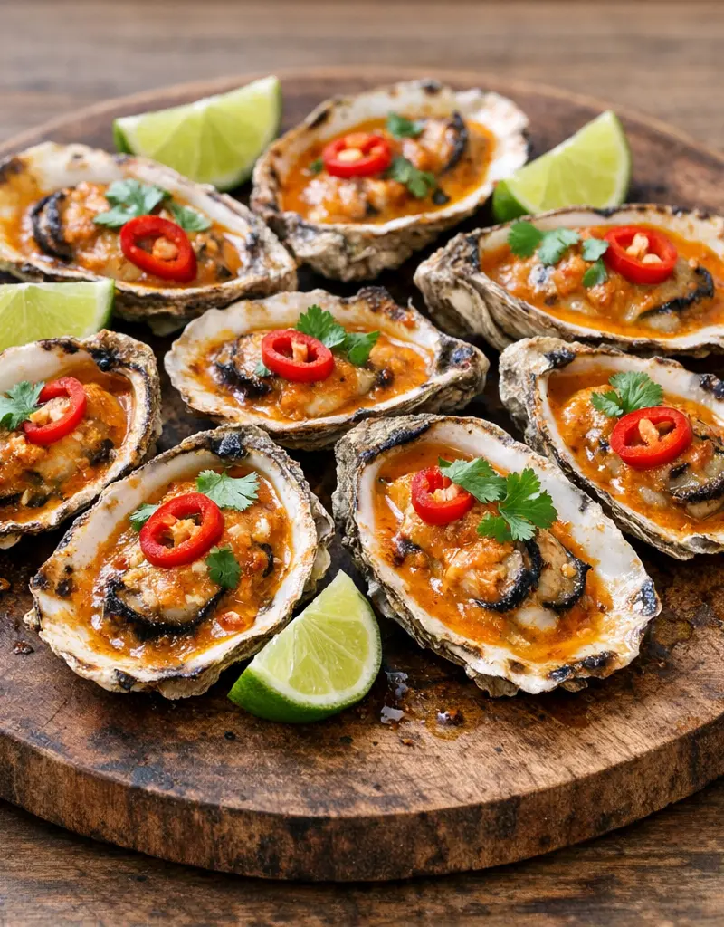 Thai Barbecued Oysters With Spicy Coconut Sauce prepared dish