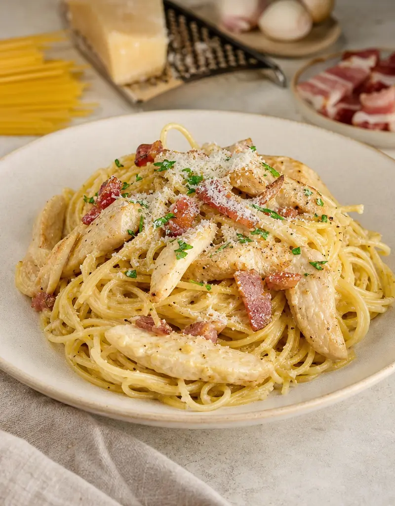 Chicken Spaghetti Carbonara prepared dish