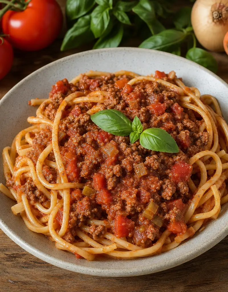 Slow Cooker Meat Sauce with Pasta prepared dish