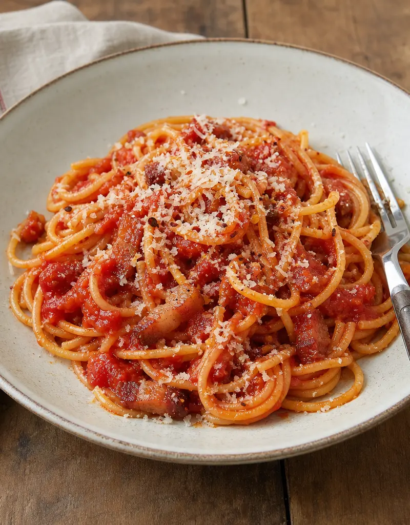 Pasta All'amatriciana prepared dish