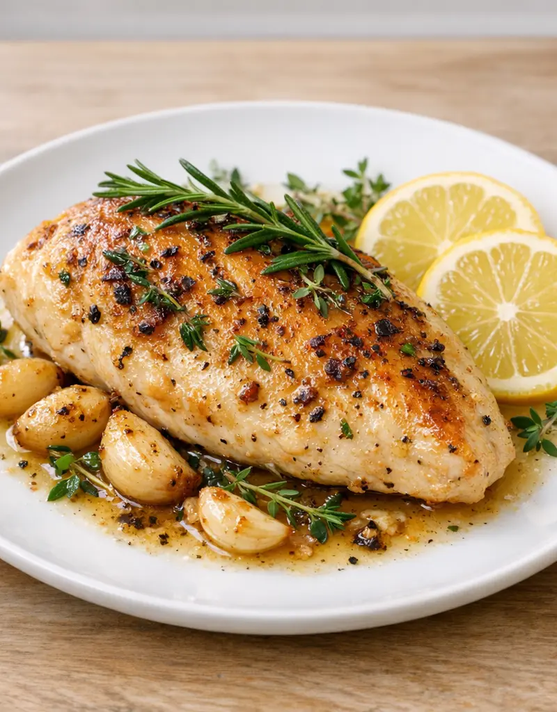 Pan Roasted Chicken Breast With Garlic And Herbs prepared dish