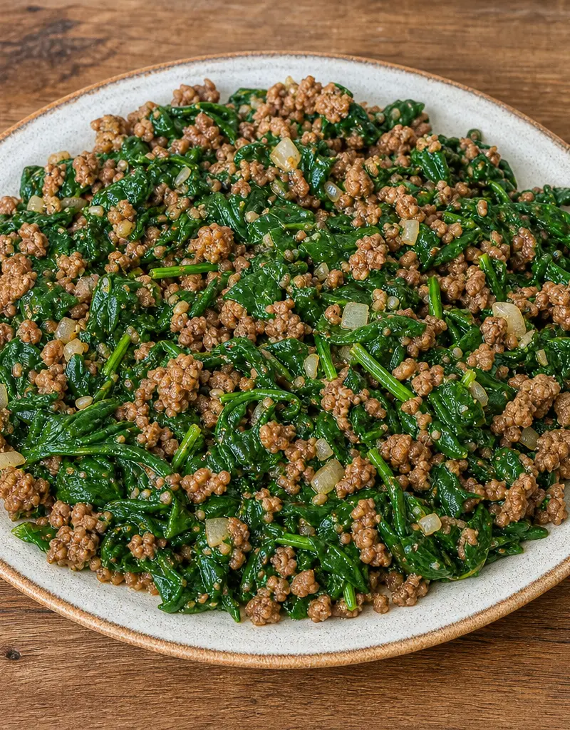 Sautéed Spinach with Ground Beef prepared dish