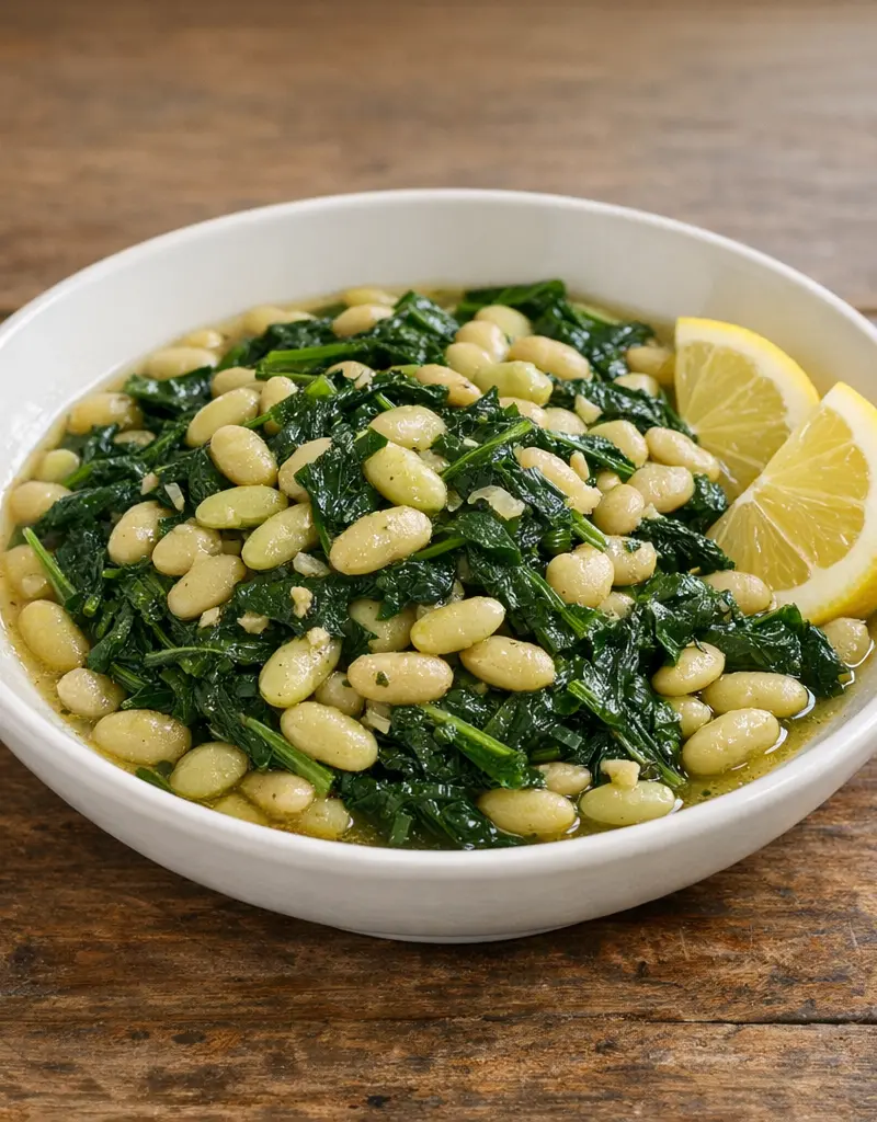 Flageolet Beans With Dandelion Greens prepared dish