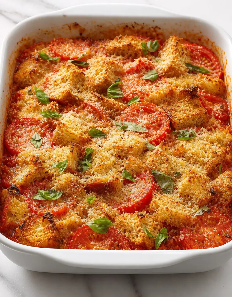 Scalloped Tomato Casserole with Parmesan Breadcrumbs
