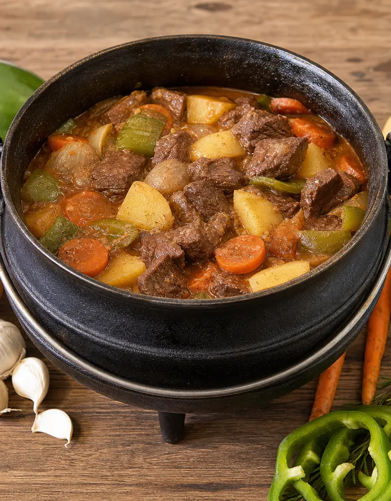 Traditional South African Beef Potjie prepared dish