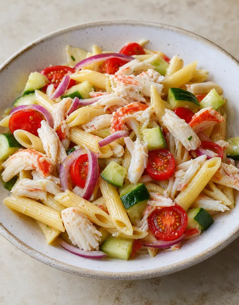 Italian Crab Seafood Pasta Salad prepared dish