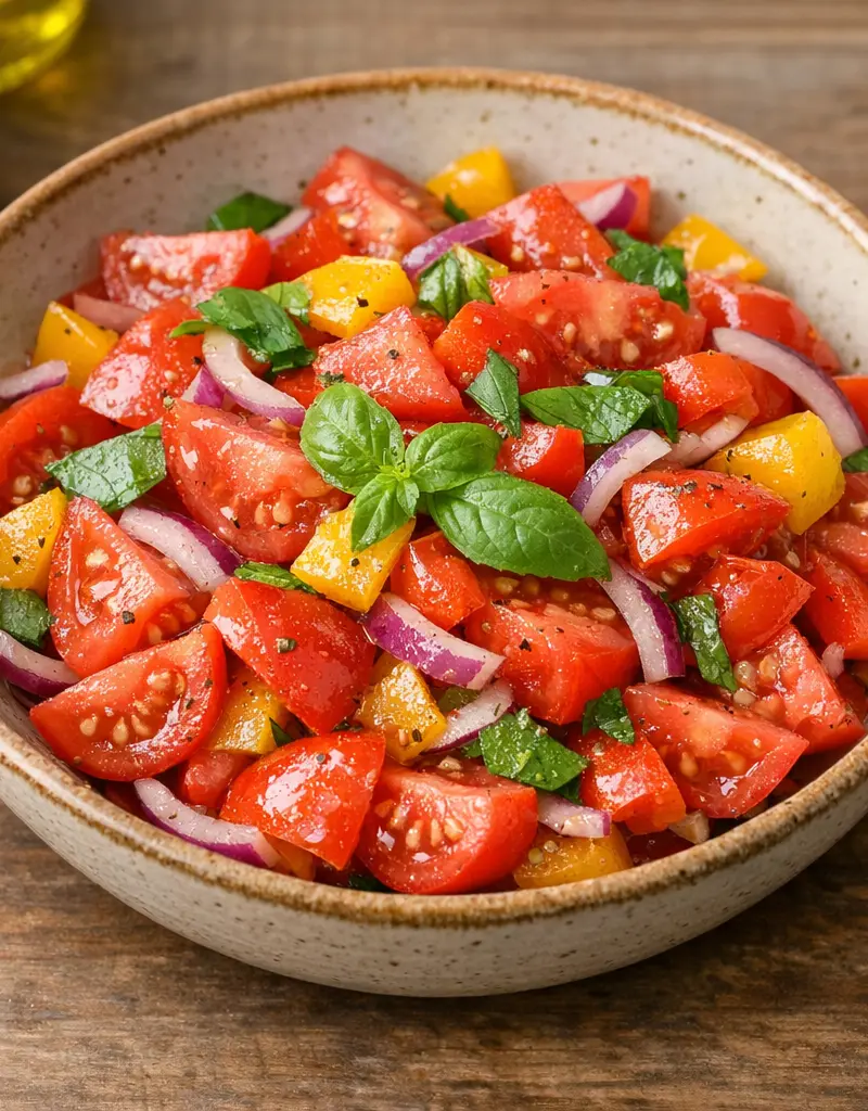 Fresh Tomato And Bell Pepper Salad prepared dish