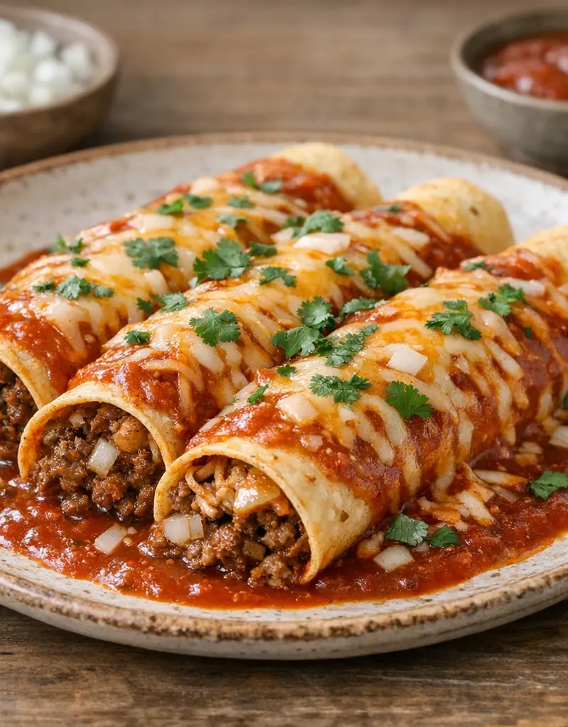 Beef Or Chicken Enchiladas prepared dish