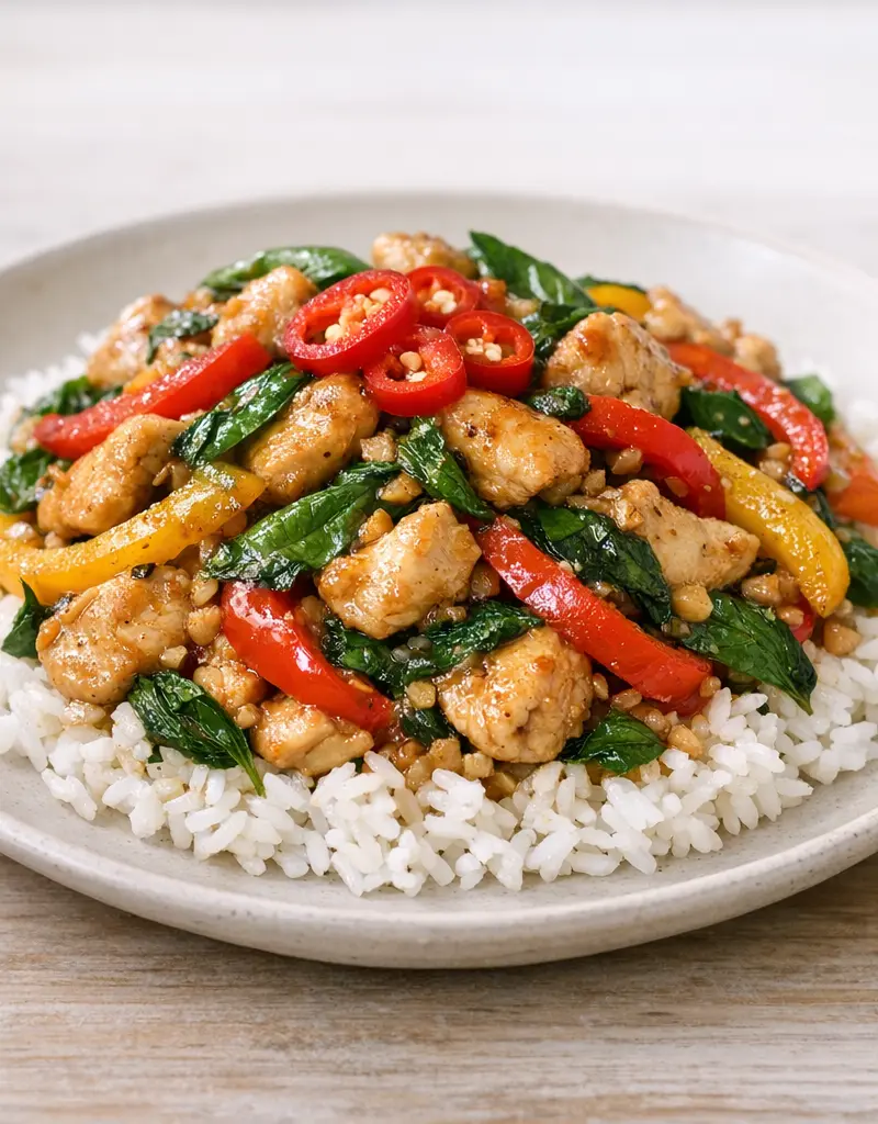 Spicy Basil Chicken Stir-fry prepared dish