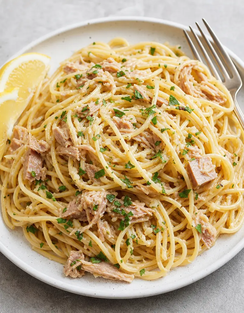 Lemon Garlic Tuna Pasta prepared dish