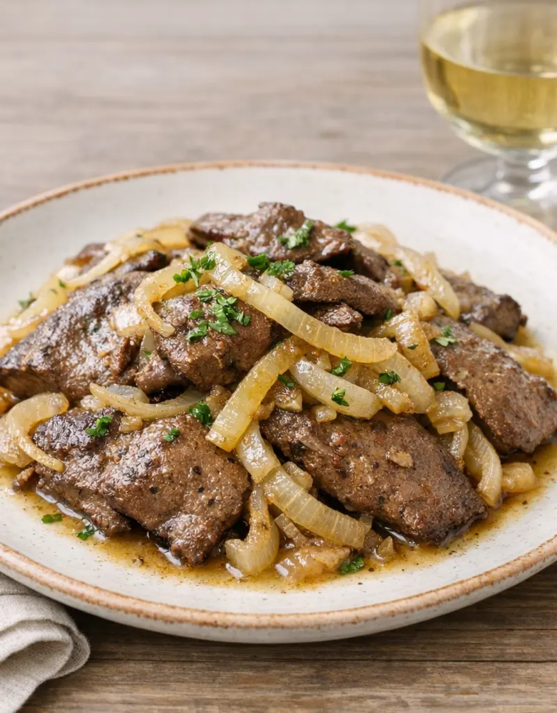 Beef Liver With Onions And White Wine prepared dish
