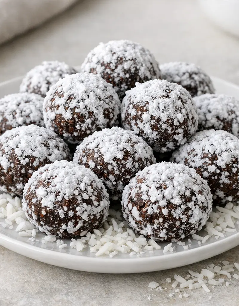 No-bake Cocoa Snowball Treats prepared dish
