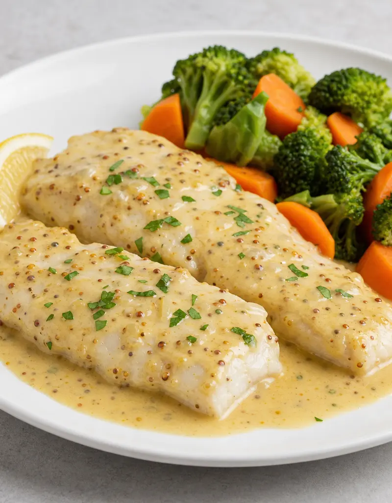 Fish Fillets in Mustard Sauce prepared dish