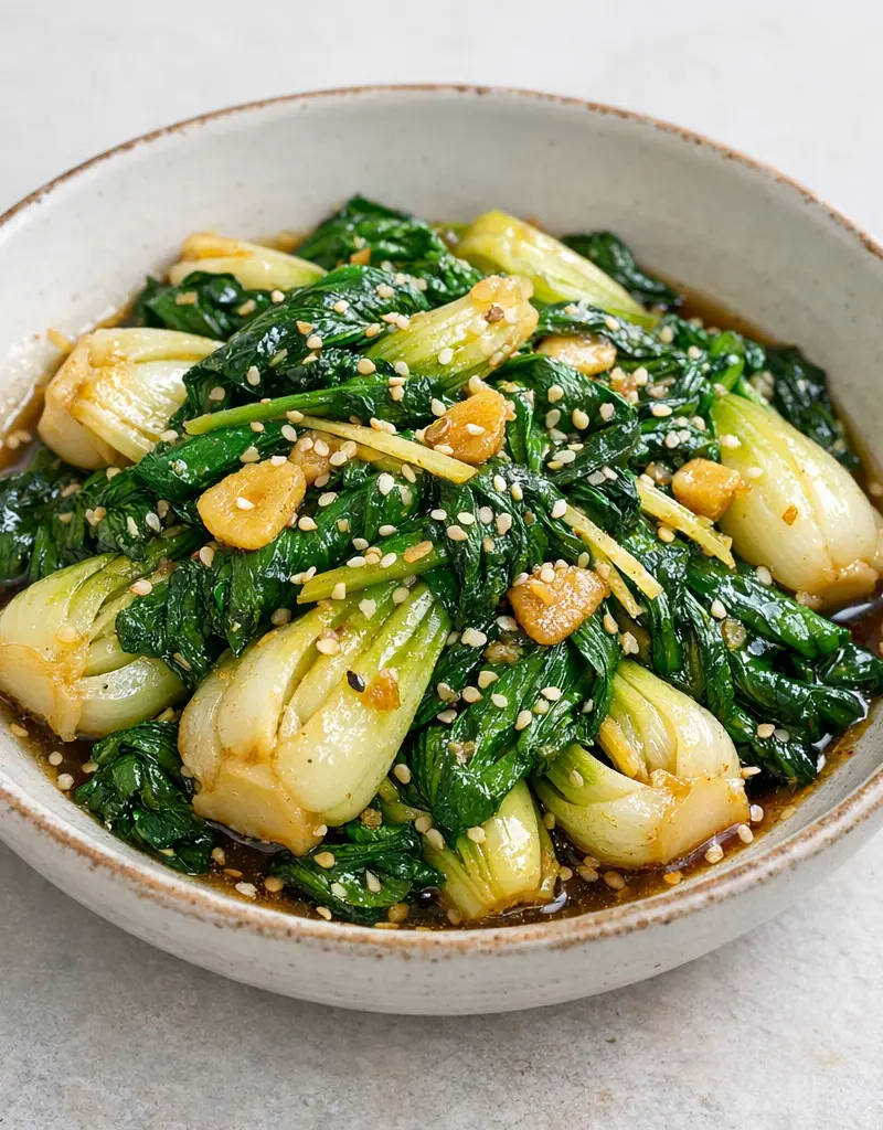 Stir-fried Baby Bok Choy With Garlic And Ginger prepared dish