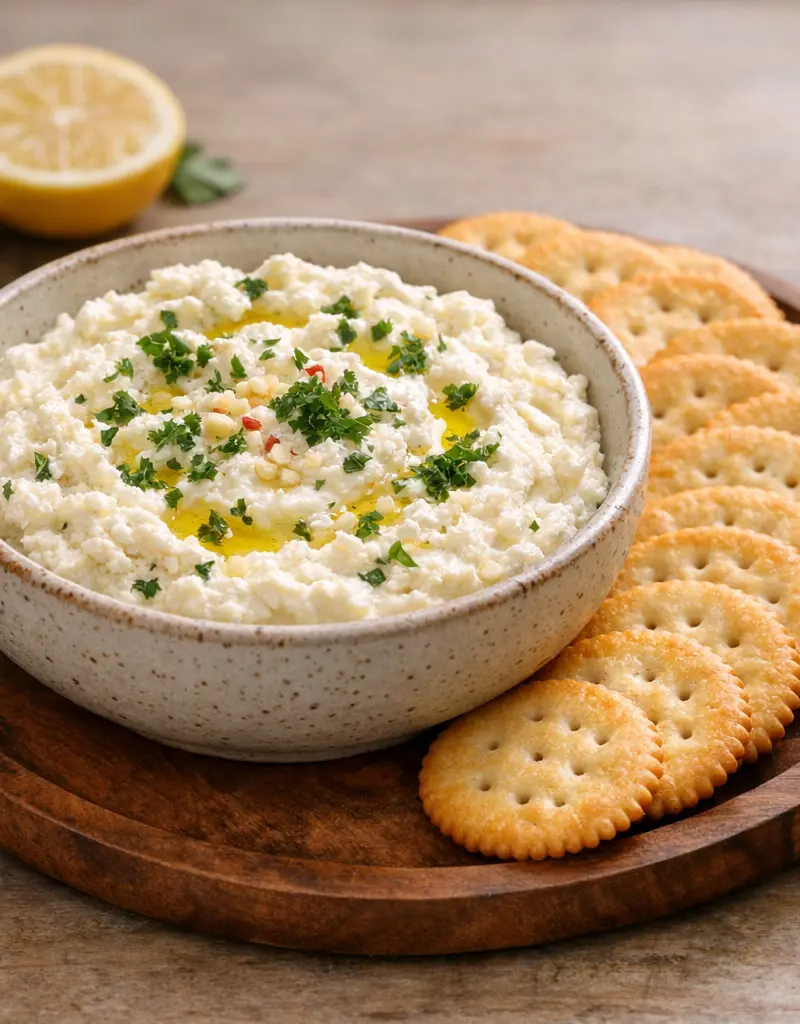 Feta Cheese Dip With Crackers prepared dish