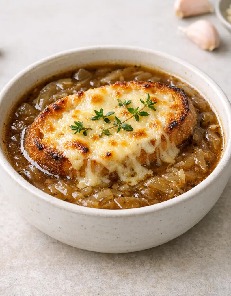 Classic French Onion Soup prepared dish