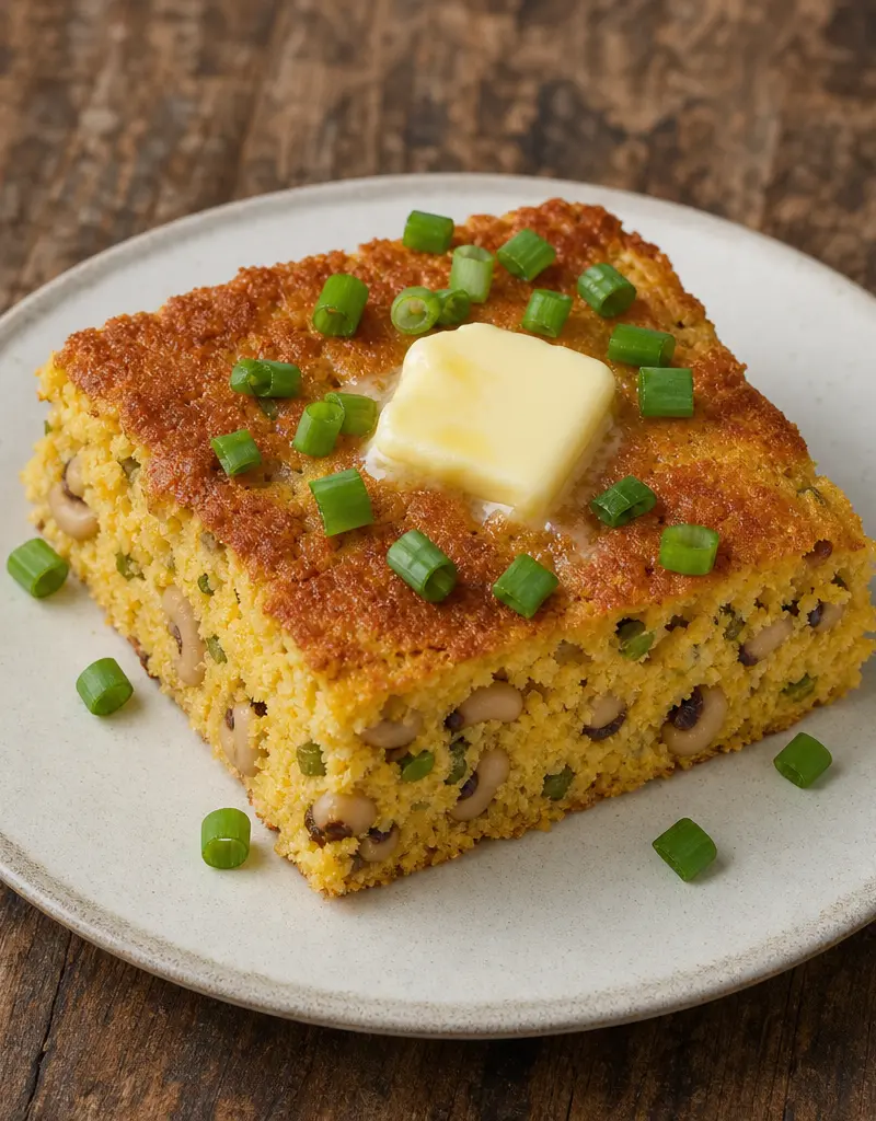 Black Eyed Pea Cornbread prepared dish
