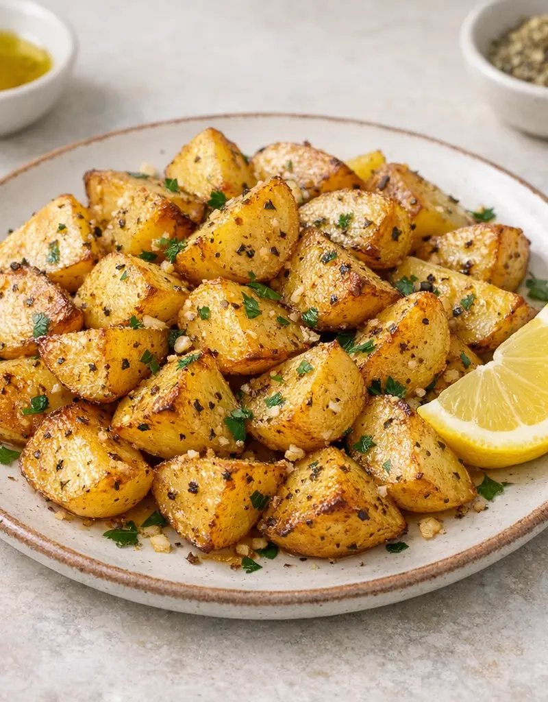 Oven-roasted Greek Potatoes prepared dish
