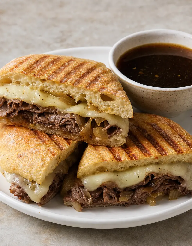 French Dip Panini with Provolone and Au Jus