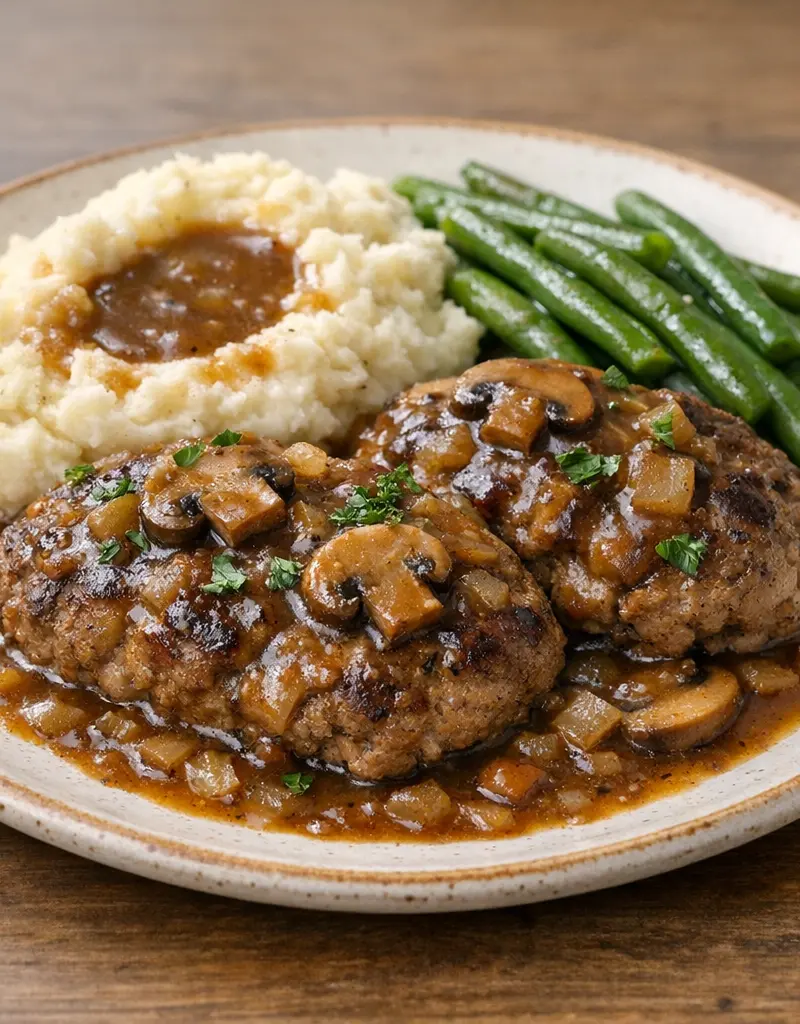 Emeraldized Salisbury Steak prepared dish