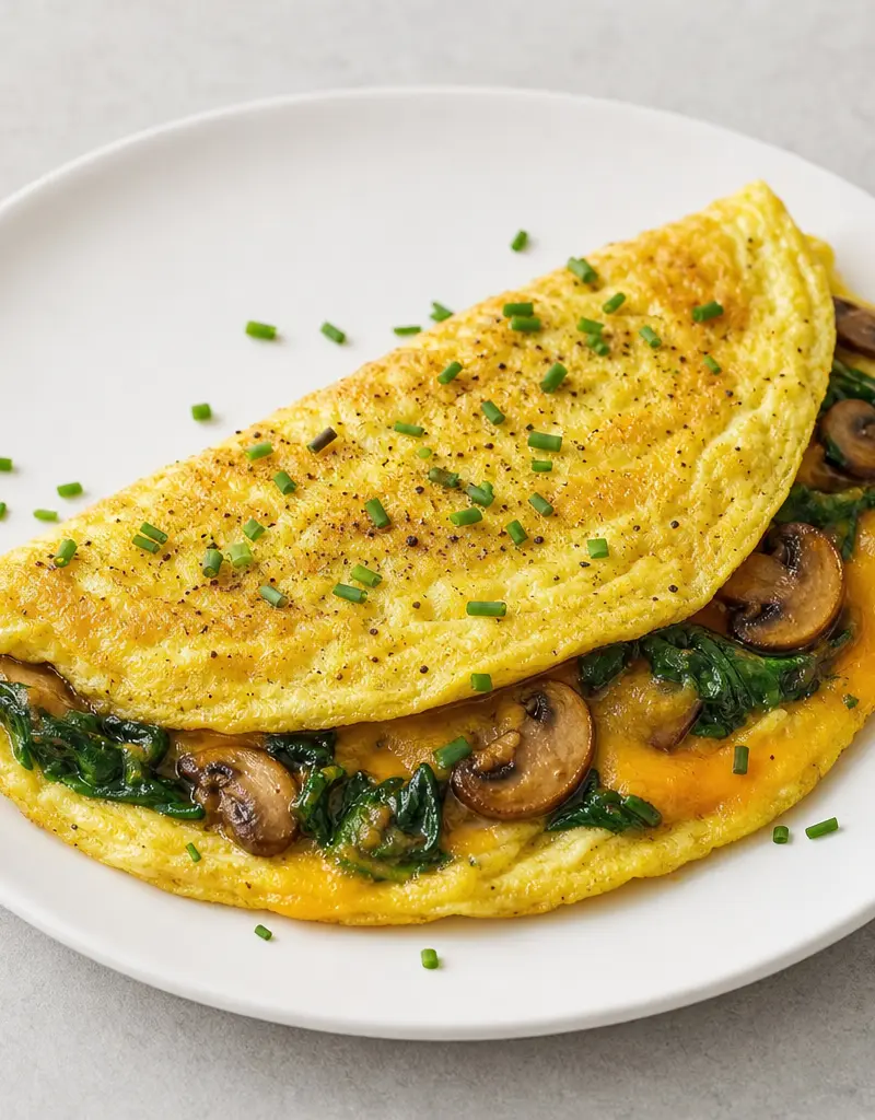 Spinach, Mushroom, and Cheddar Omelets