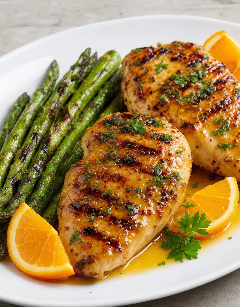 Grilled Chicken Breasts and Asparagus with Orange Glaze