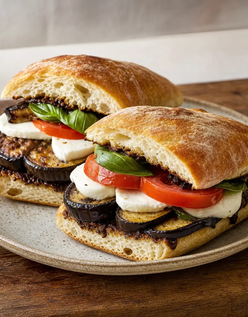 Roasted Eggplant and Mozzarella Sandwiches