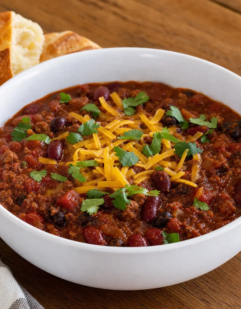 Slow Cooker Beef and Bean Chili prepared dish