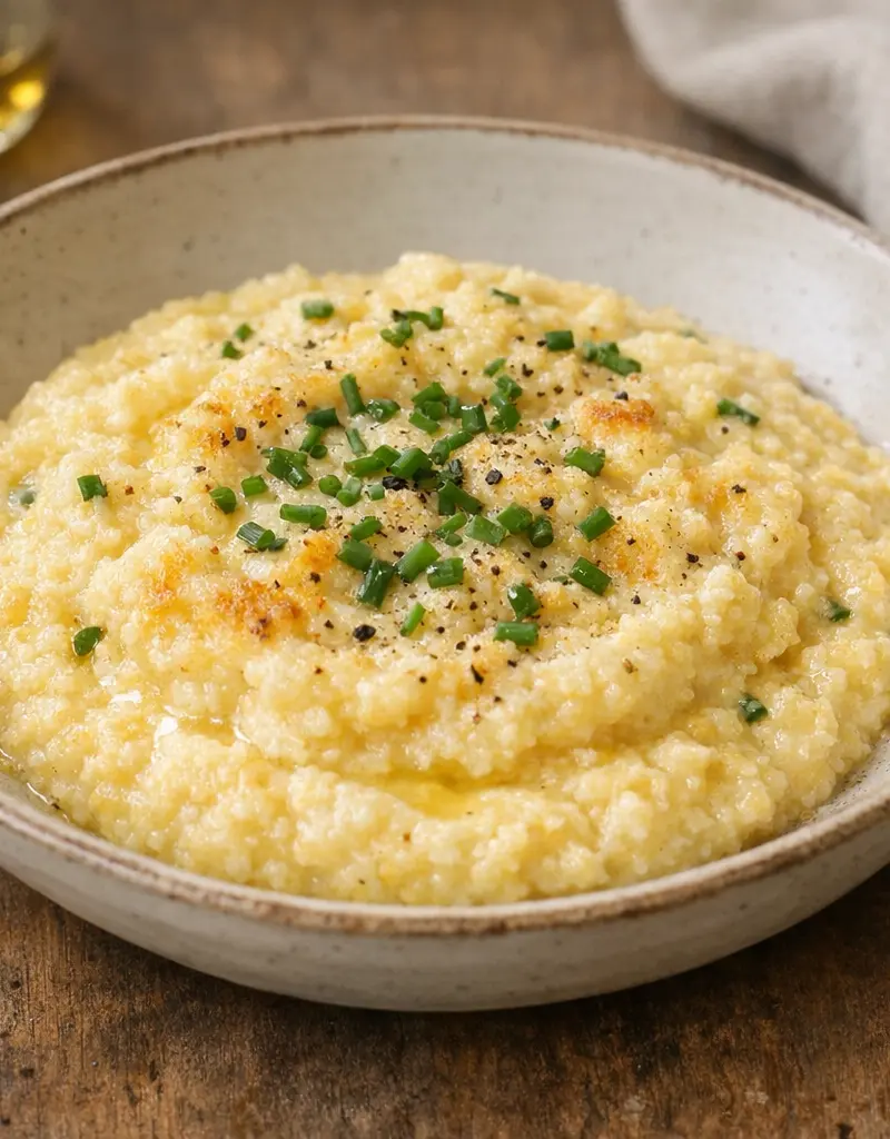 Creamy Oven Roasted Polenta With Chives prepared dish