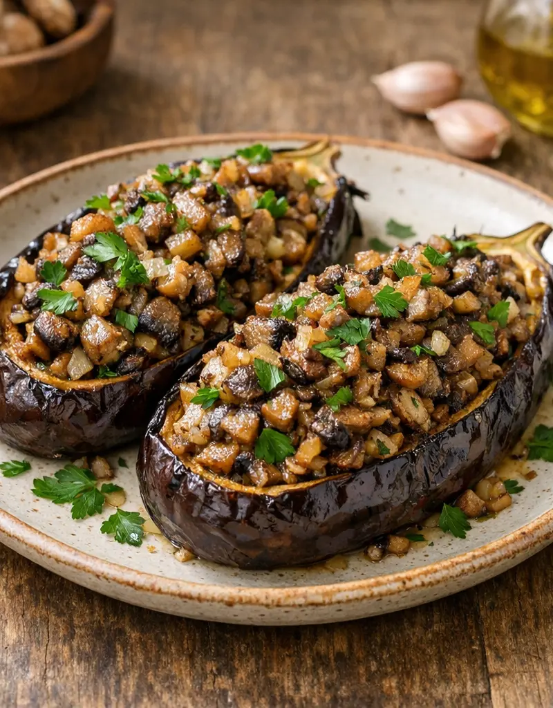 Stuffed Eggplant With Mushroom Filling prepared dish