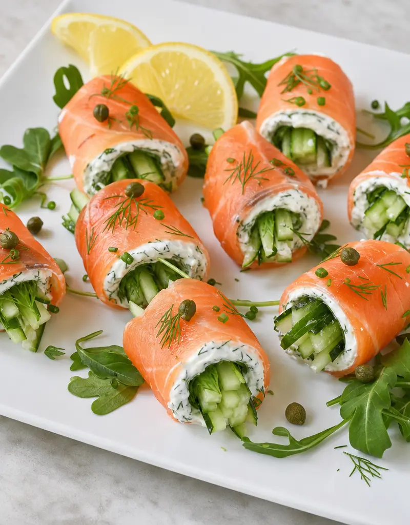 Smoked Salmon Cucumber Rolls with Dill Cream Cheese