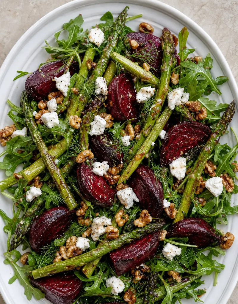 Roasted Beet and Asparagus Salad with Goat Cheese