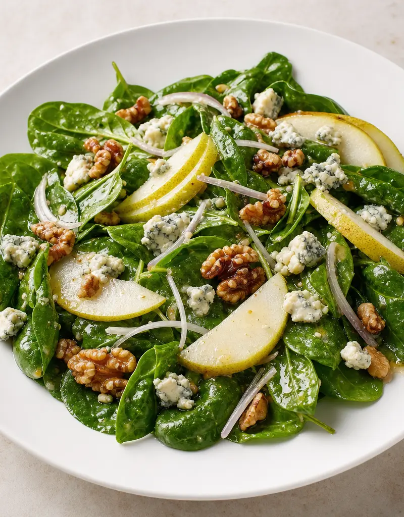 Spinach Salad with Roquefort, Pears, and Toasted Walnuts