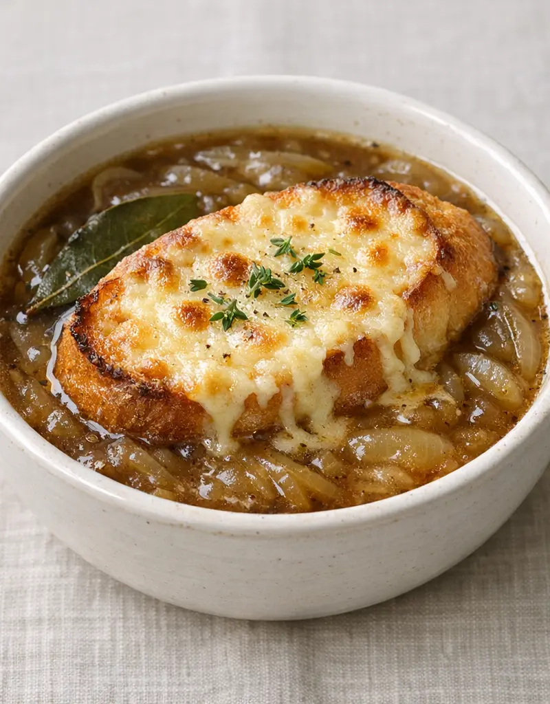 Traditional French Onion Soup prepared dish